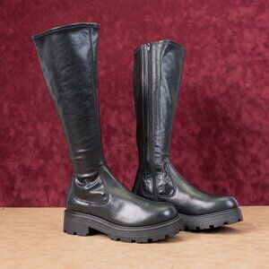 Vagabond Women Kenova Tall Black Leather Lug Festival Chunky Boots Sz 8US EUR38